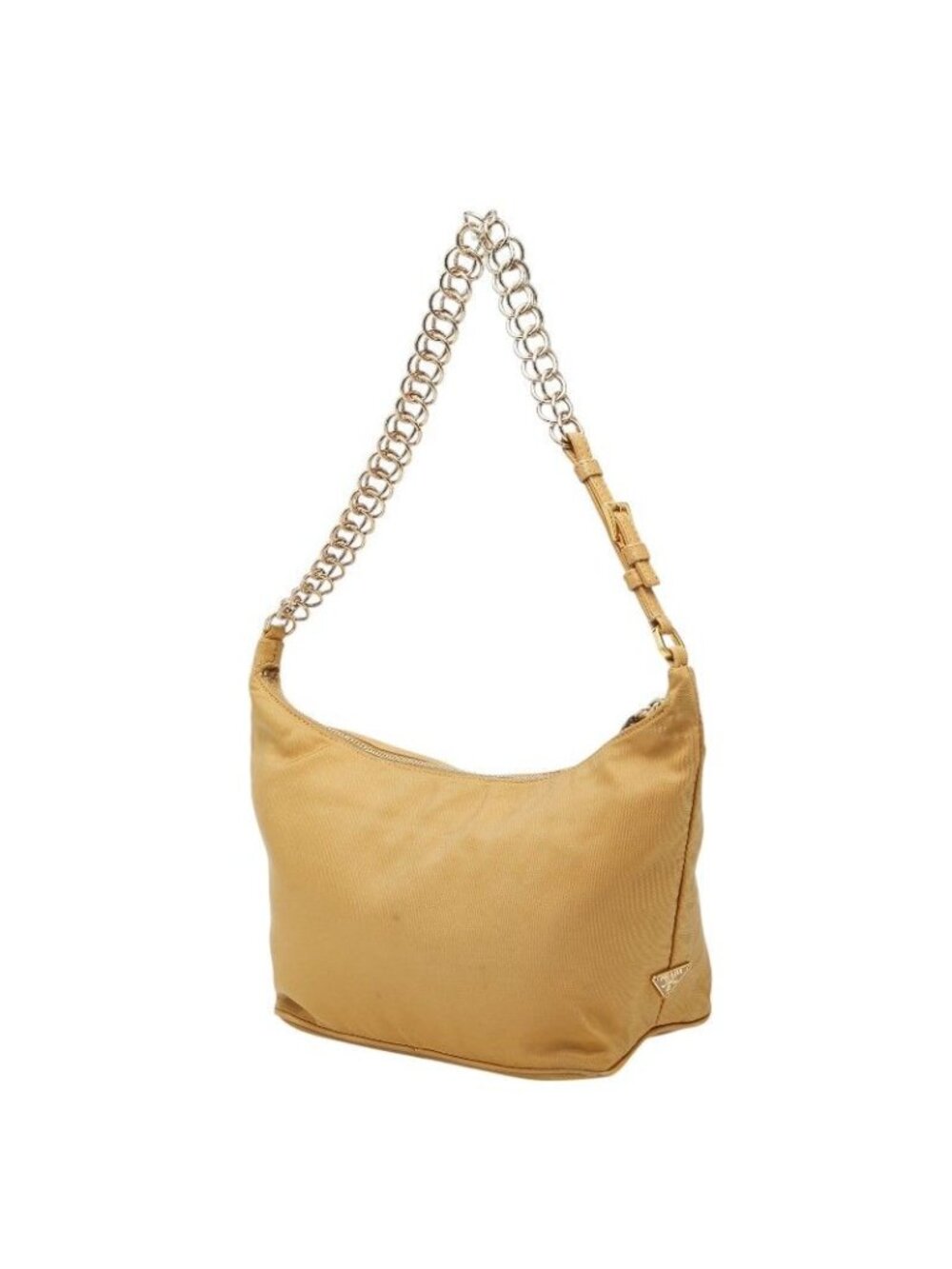 Prada Logo Chain Shoulder Bag Beige Nylon Leather - Picture 2 of 7